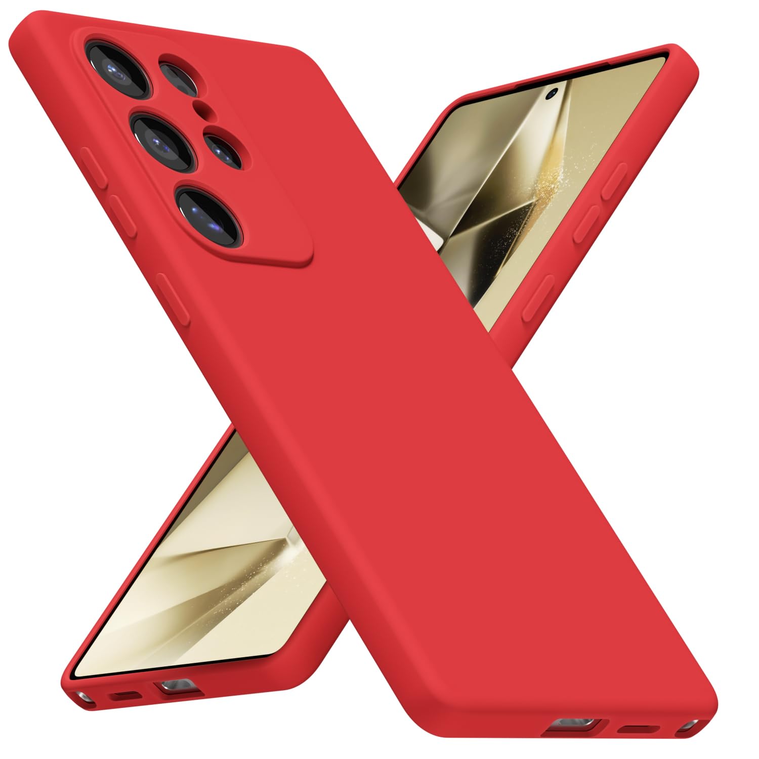 LoeoeL for Samsung Galaxy S25 Ultra Phone Case Silicone, Minimalist Ultra Thin Slim Soft Rubber Gel Solid Color Matte TPU Cute Case for Women Men, Girly Plain Aesthetic Design & Camera Cover, Red