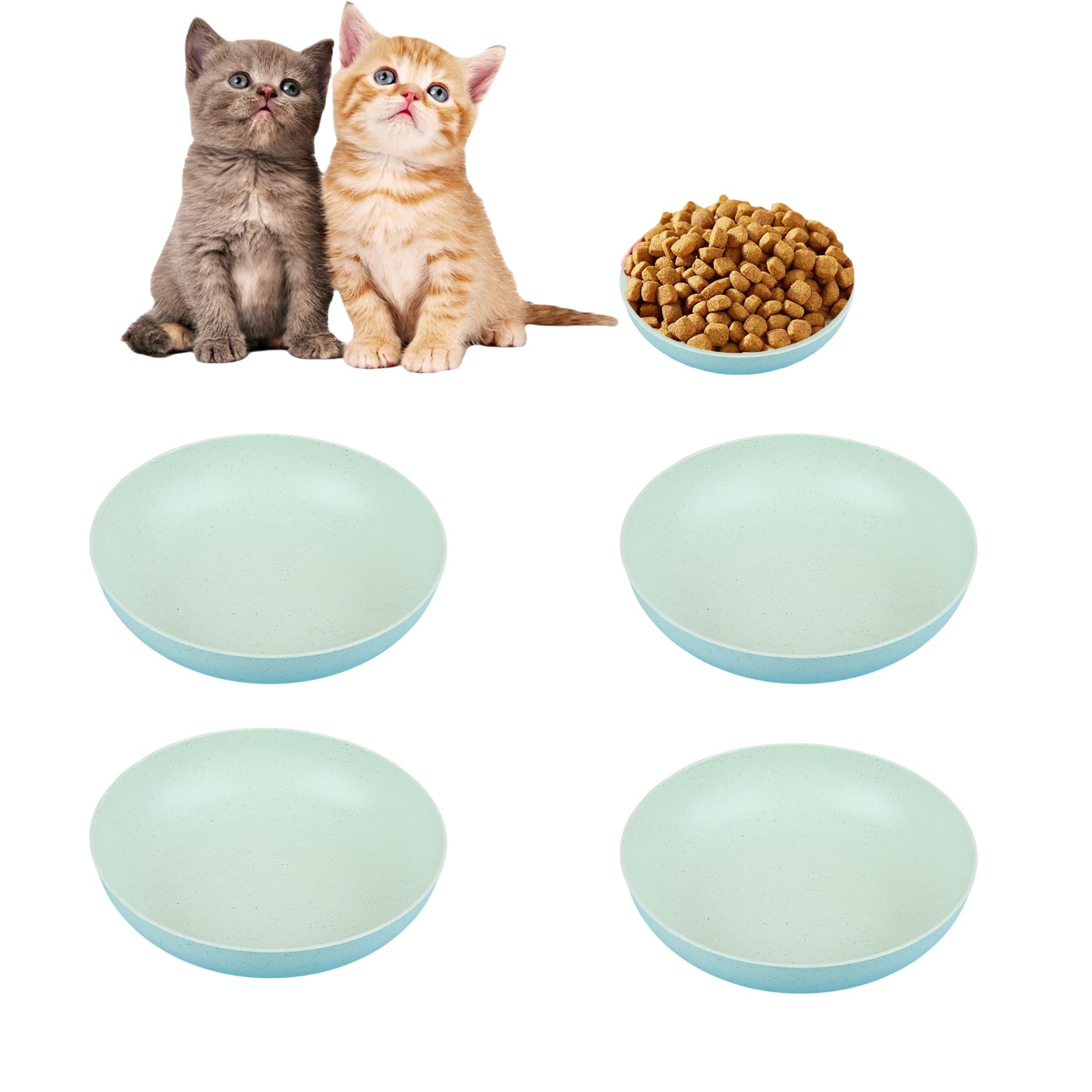 Shallow Cat Bowls Set of 4, 14.5cm Green Whisker Fatigue Relief Cat Food Dishes, Flat Wide Feeding Bowls for Cats, Kittens and Small Dogs, Dishwasher Safe