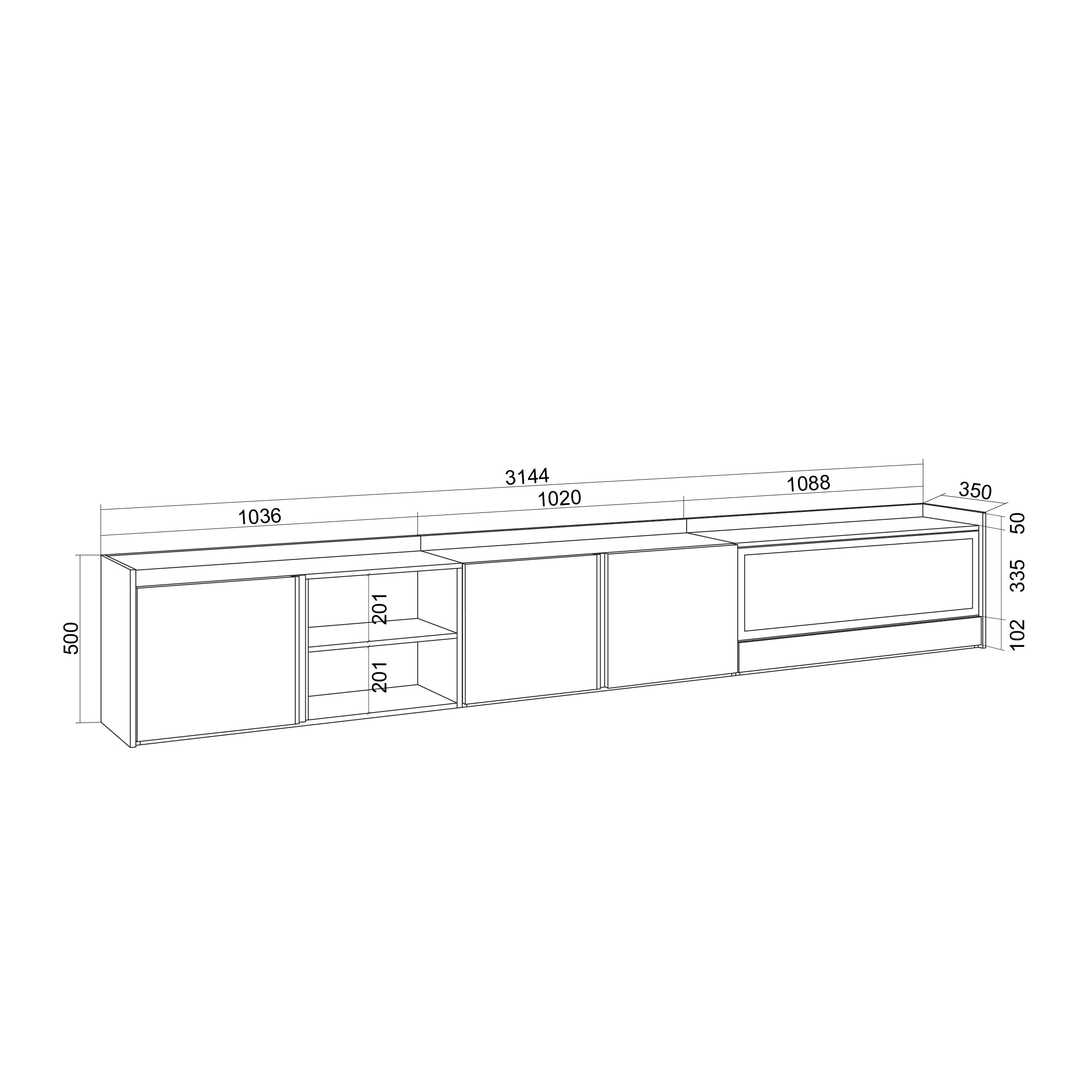 Skraut Home | Mueble TV | Muebles de salón, almacenaje | 315x50x35 cm | para televisión hasta 80" | Chimenea eléctrica XXL | Colgado, Suspendido | Estilo Moderno | Roble Oscuro y Negro