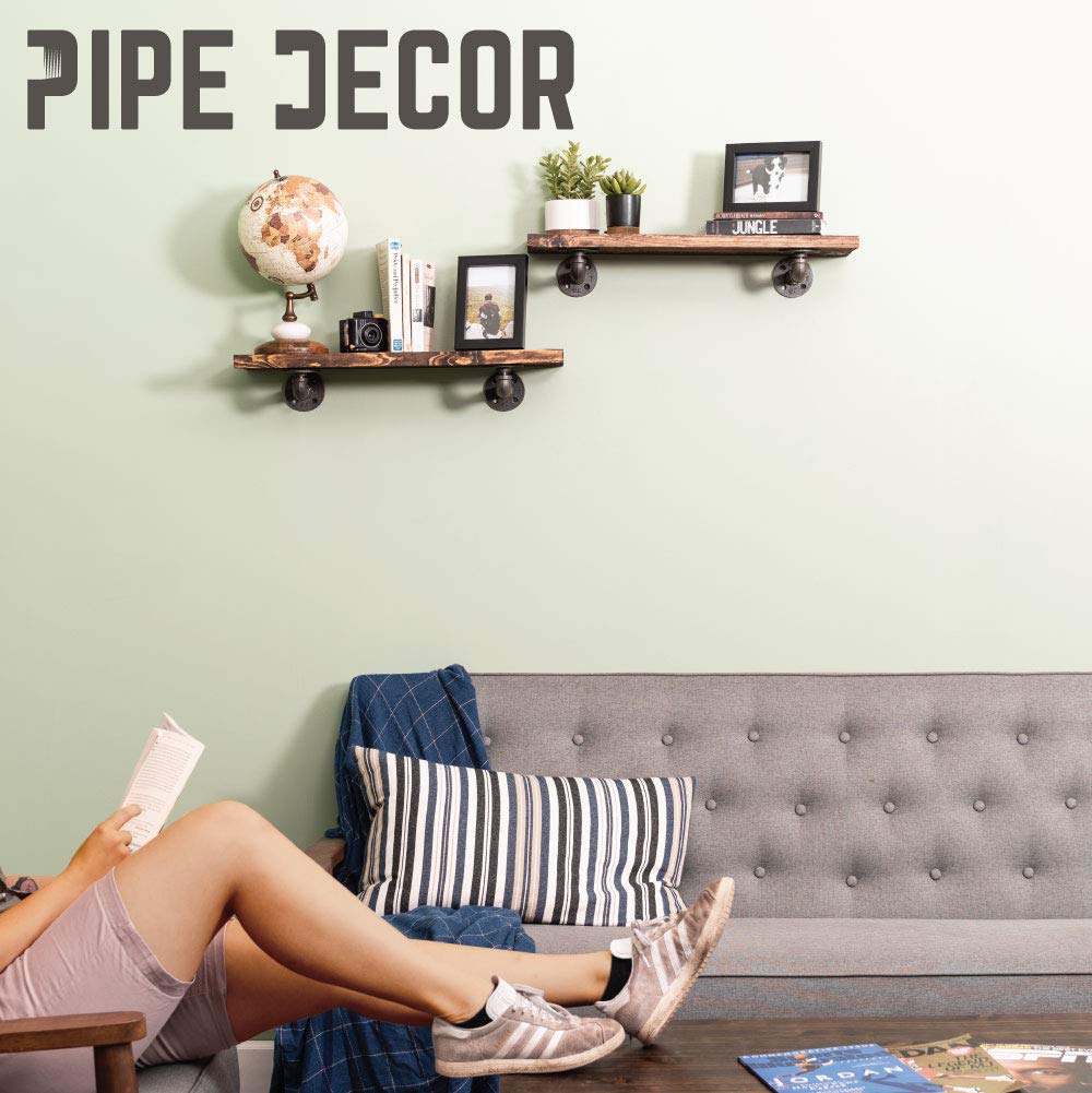 Soporte rústico para estante industrial para decoración de tuberías, juego de 4 soportes de doble brida de hierro, accesorios de metal gris negro, estantes flotantes personalizados, decoración de