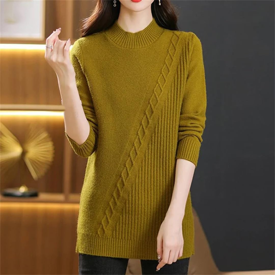 Maglione lavorato a maglia da donna a tinta unita allentato medio lungo inverno casual pullover fondale