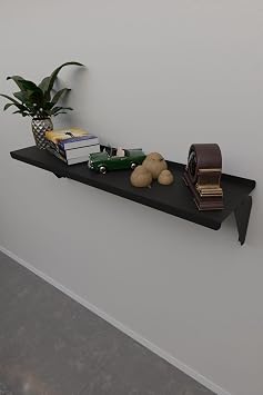 Risingmaber Metal Siyah Vidalı Duvar Rafı, Dresuar Raf, Uçan Raf Dekoratif Kitap Rafı 40 cm MT122S