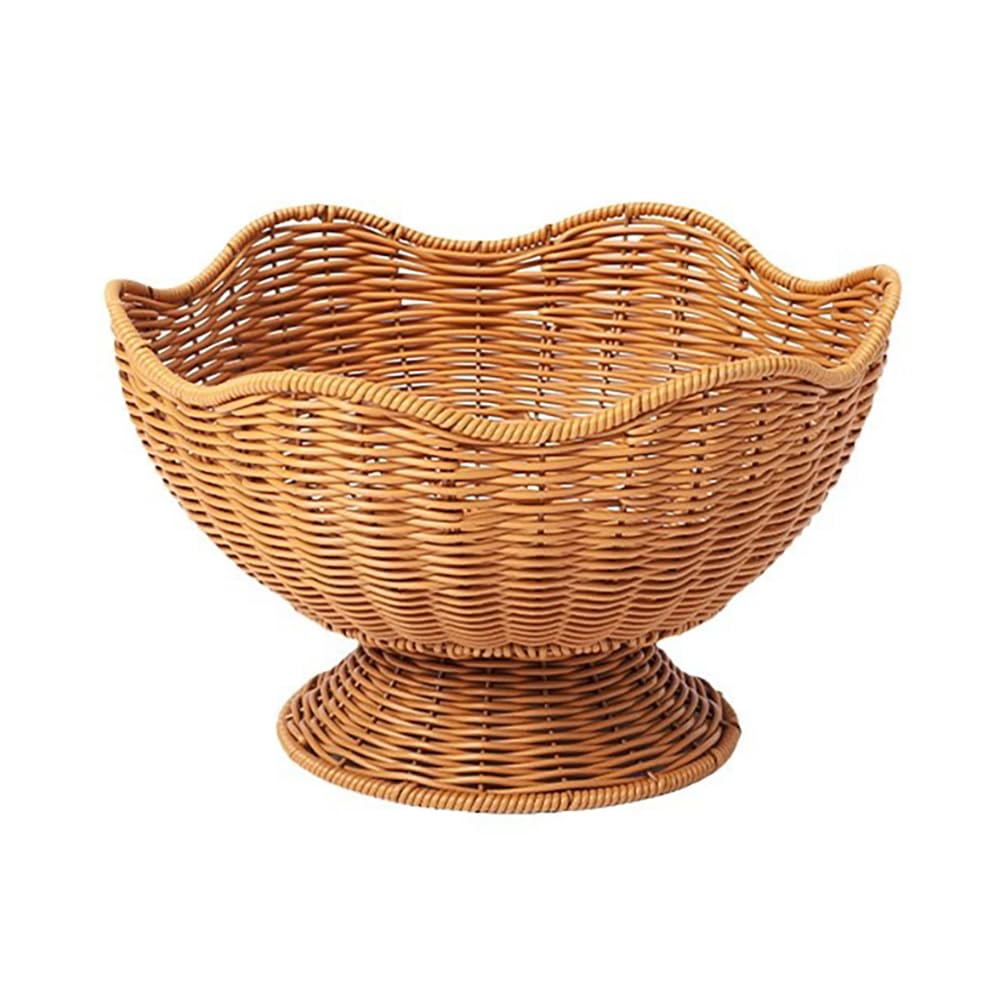 RT&BS Cestino rotondo intrecciato per frutta da banco, ciotola per pane in vimini, cestini pasquali, cestino riutilizzabile intrecciato a mano per cucina, negozio, ristorante, esterni, feste (marrone)