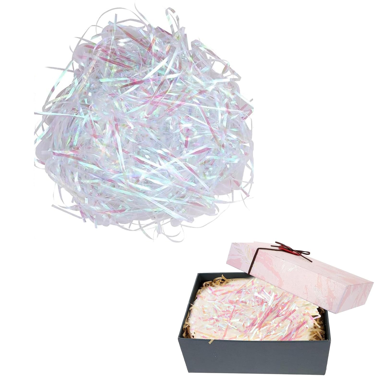 Shredded Tissue Paper, 100g Gift Filler Paper for Basket Filler, Sparkly Crinkle Confetti, for Christmas Wedding Birthday Party Baby Showers DIY Crafts Arts (Iridescent)
