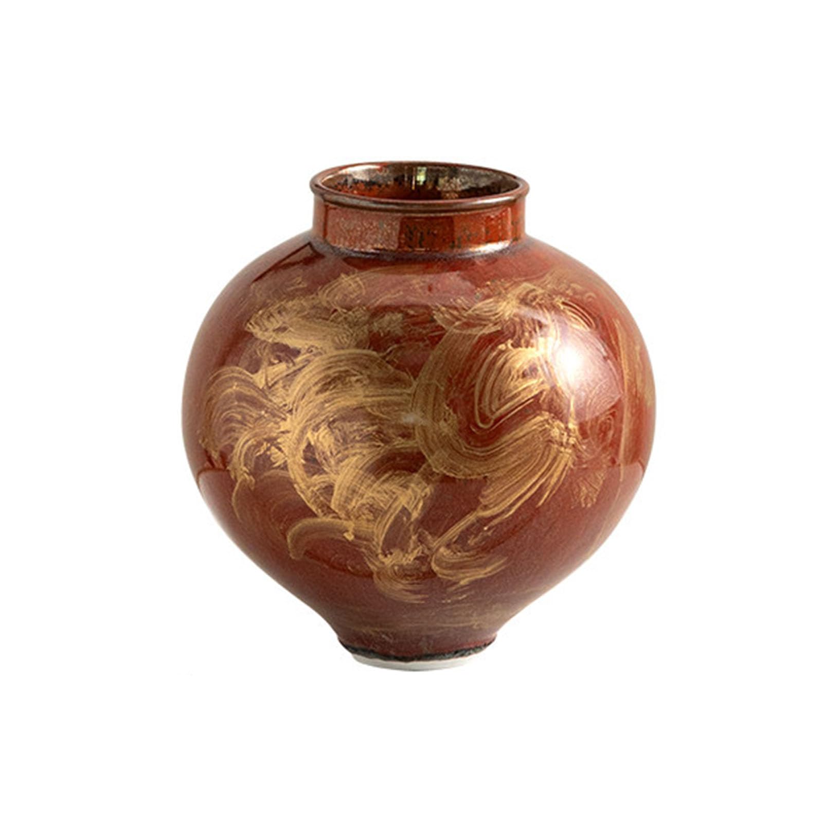 Nzzkoides Red Round Decorative Vase, Modern Ceramic Vase, Ornament For Living Room, Bedroom, Dining Table Center, Hotel, Office, Size 15 * 15 * 17Cm(Size:15 * 15 * 17Cm,Color:red)