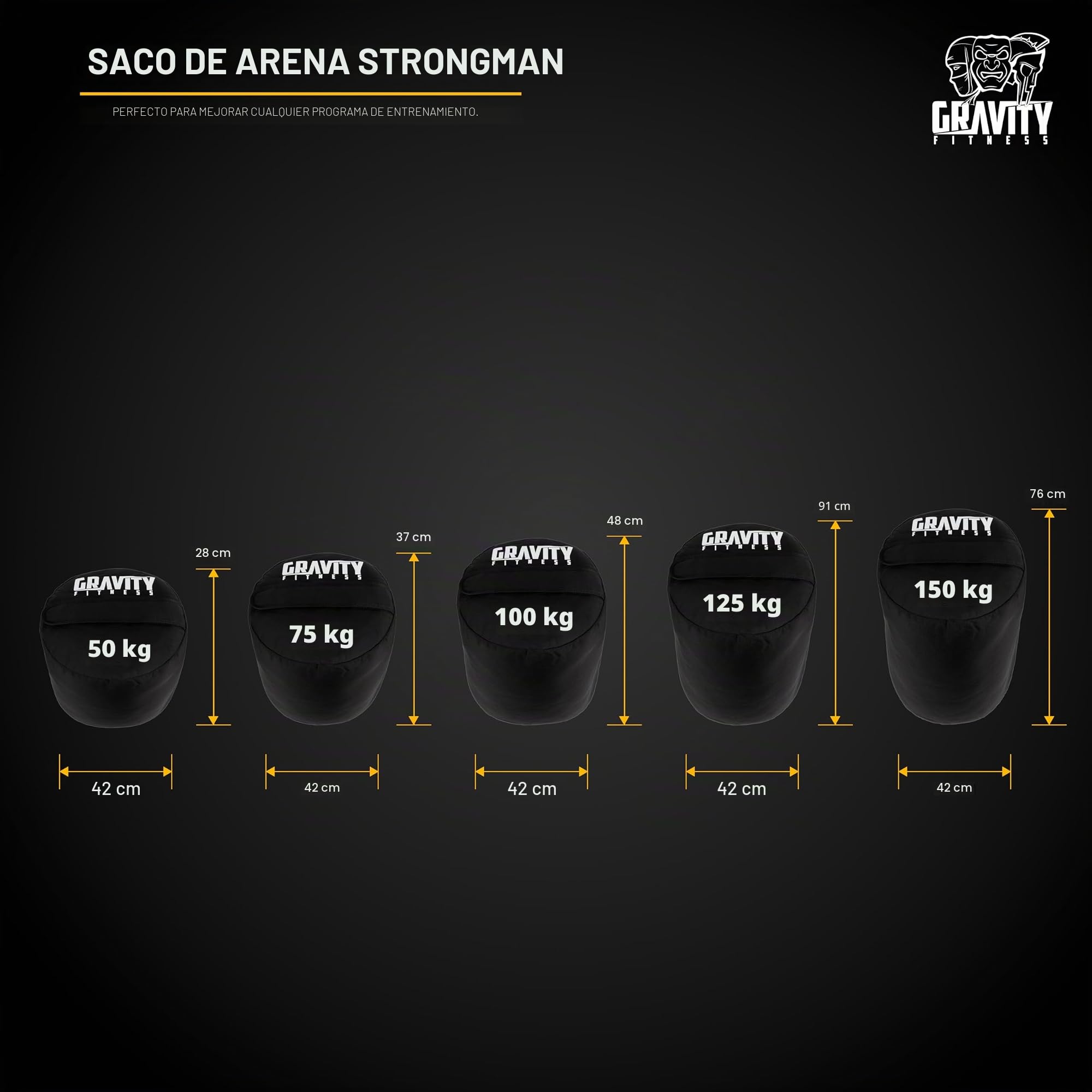 Gravity Fitness Bolsa de Arena Resistente Strongman 50 kg - 150 kg