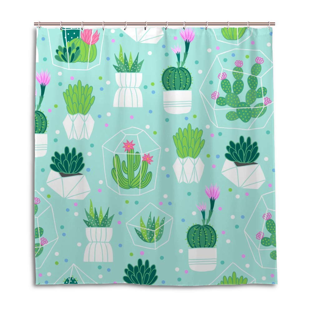 Rideau de douche cactus vert pour créer une ambiance jungle dans votre salle de bain