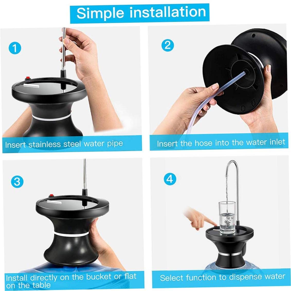 Pompa erogatrice acqua potabile, pompa elettrica automatica per bottiglie per brocche d'acqua da 1-5 galloni Controllo USB ricaricabile a 2 interruttori, per cucina domestica, ufficio, campeggio