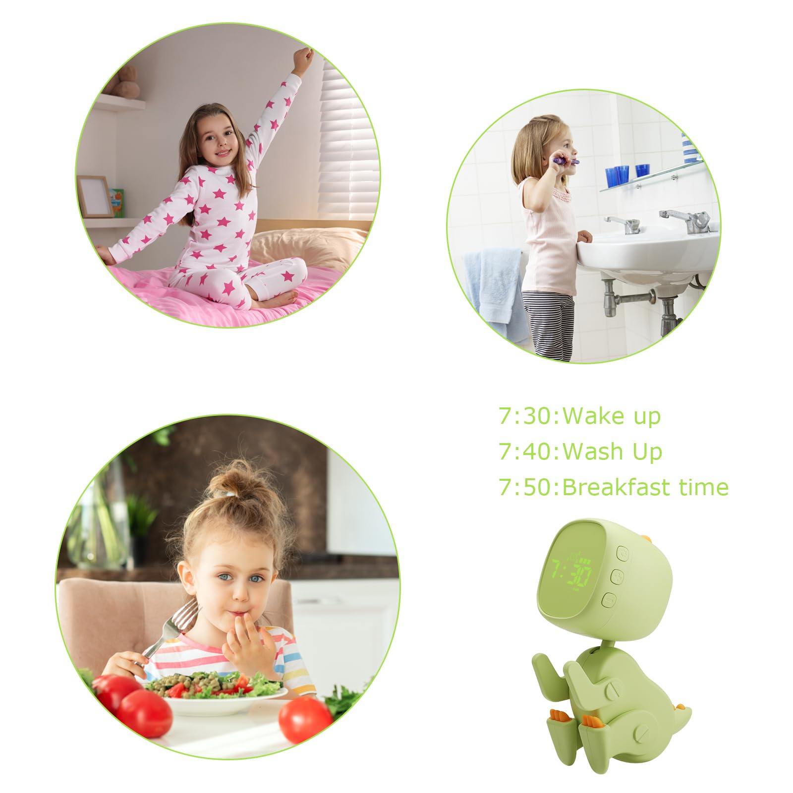 BRISKORE Despertador digital para niños sin tictac, despertador infantil, alarma infantil, reloj despertador con forma variable, repetición, temporizador nocturno, 6 despertadores, brillo y volumen