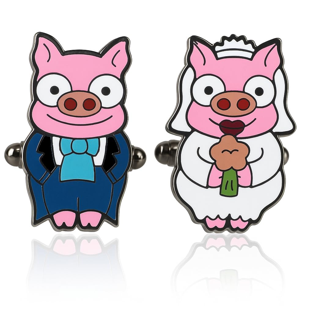 Gemelos de Cerditos Novio y Novia para Camisa Formal | Diseño divertido de pareja de cerdos para bodas, eventos formales, celebraciones, trajes y camisas elegantes