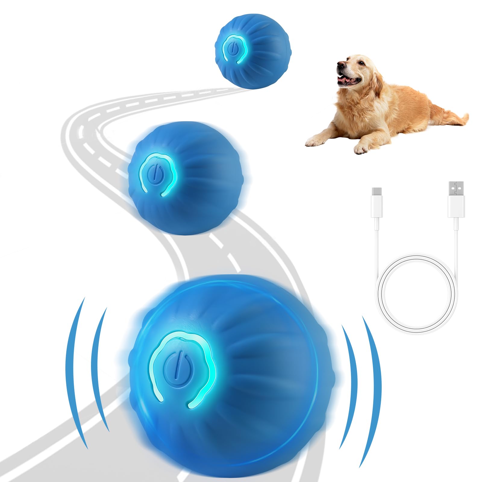 Interactive Dog Toys Ball, USB Rechargeable, Motion Activated Automatic Rolling Ball with Lights, Boredom Relief Exercise Pet Toy for Small, Medium, Large Dogs, Blue