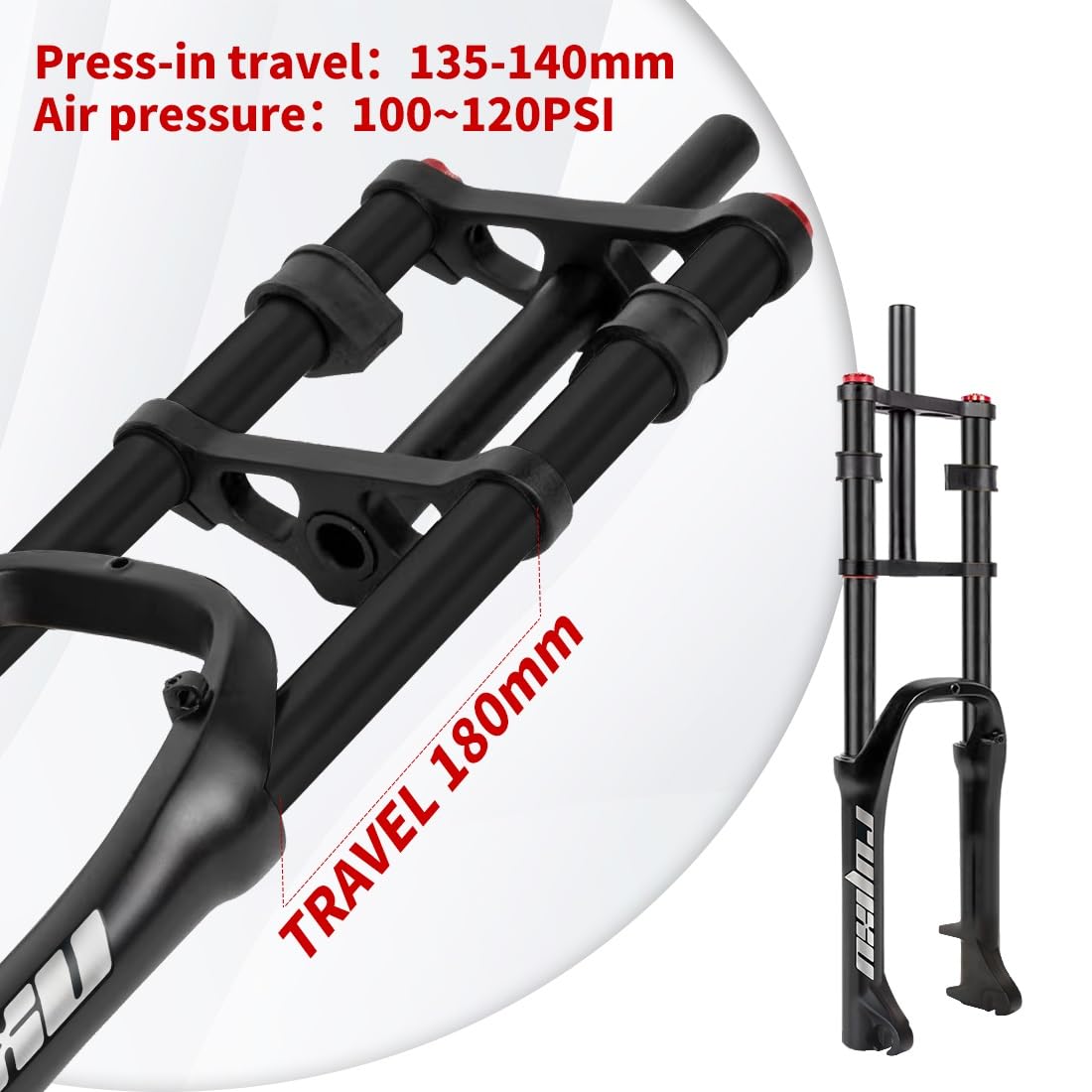 Fat Tire Forks BMX Air Suspension Fork 20x4.0 eBike Vordergabel Mountainbike Gabel Taper1-1/2 gerade 1-1/8 Zoll Scheibenbremse Reise 120 mm mit Dämpfungseinstellung QR 135 x 9 mm 2,6 kg