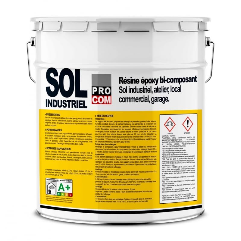 Peinture époxy sol industriel et garage, trafic intensif - Résine Époxy Sol PROCOM Kit 5 Kg