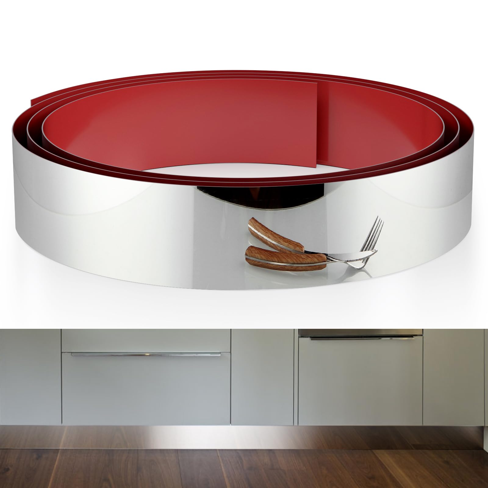 Protection des orteils en acier inoxydable, plaque de plinthe de 10,2 x 259,1 cm, plaque autocollante pour bas de porte, îlot de cuisine, armoire, placard (miroir argenté)