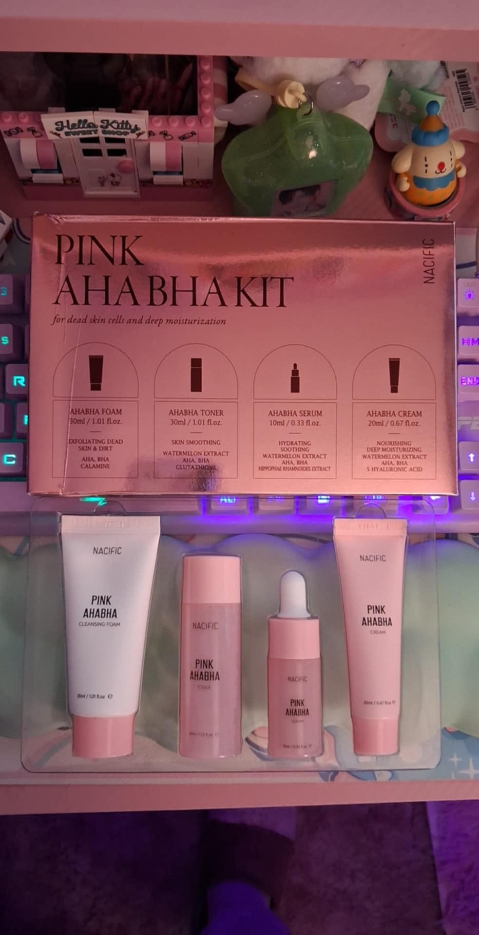 KOSBEAUTY Nacific Pink AHA BHA Kit ( Cleansing Foam, Toner, Serum, Cream ) Travel Size Skin Care Set by KOSBEAUTY