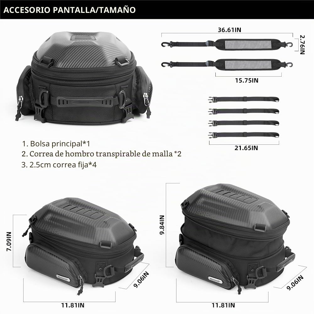 Rhinowalk Bolsa de almacenamiento para motocicleta, carcasa rígida, impermeable, capacidad 12-18L expandible