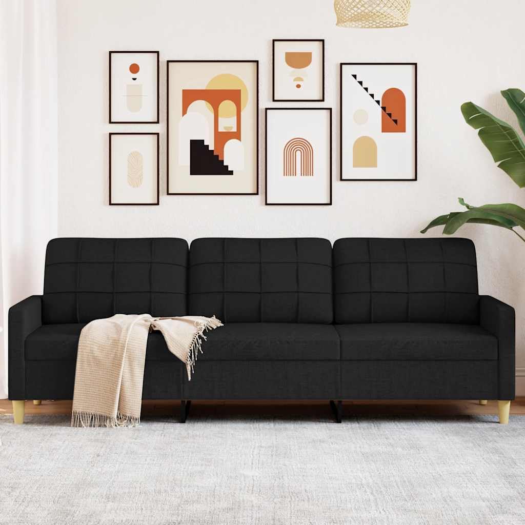 vidaXL Driezitsbank 210 cm stof zwart