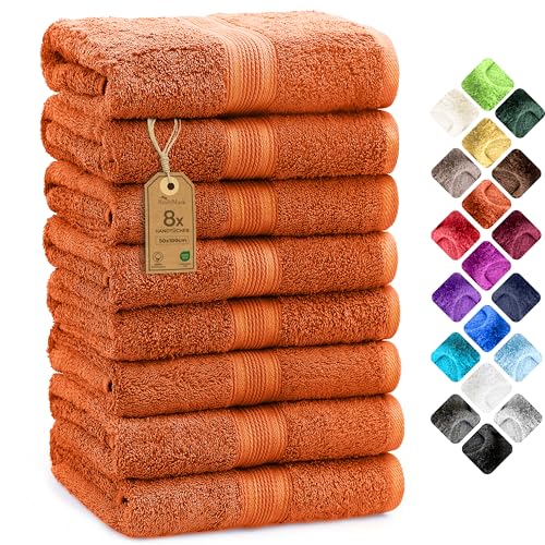 NatureMark 8 Handtücher Set - 100% Baumwolle - Saugfähige und langlebige Handtücher, Größe 50×100 cm, Terrakotta