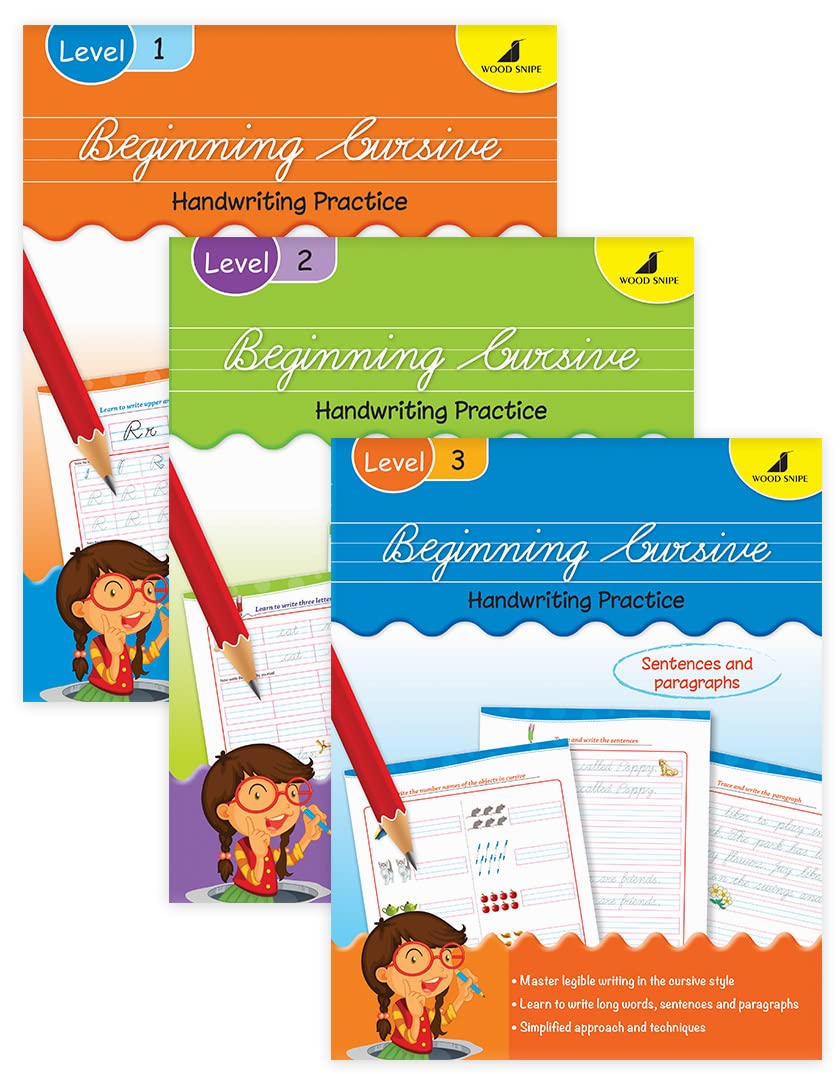 Cursive Writing Book For Kids Age 4 To 6 Years|Set Of 3|Learn To Write Capital & Small Letters, Words, Sentences In Cursive|Cursive Handwriting Practice Book|Diy Exercises - 108