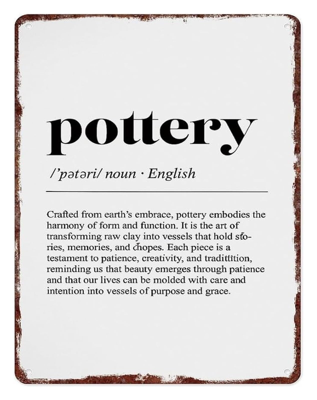 RNUMLIGH Pottery Definition Metal Sign Vintage Rustic Wall Decor for Pottery Lovers Craft Studio Home Aluminum 8 X 12 in