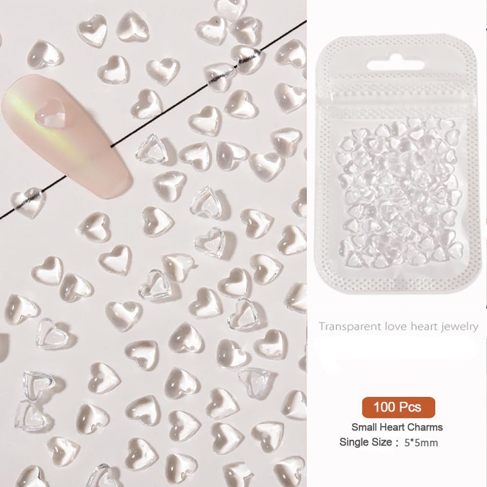 200 Pcs Clear Heart Nail Charms, 3D Love Hearts Nail Rhinestones Flat Jelly Resin Crystal Nail Jewelry Mixed Size Hearts Nail Supplies Women DIY Manicure Decoration Accessories