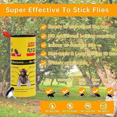 Flintronic Fliegenfänger, 18 Stück Fliegenfänger-Rollen, Premium Ungiftiger Fliegenvernichter Gegen Fruchtfliegen Fliegen Mücken und Motten, Fliegenfalle Klebestreifen für Innen und Außen