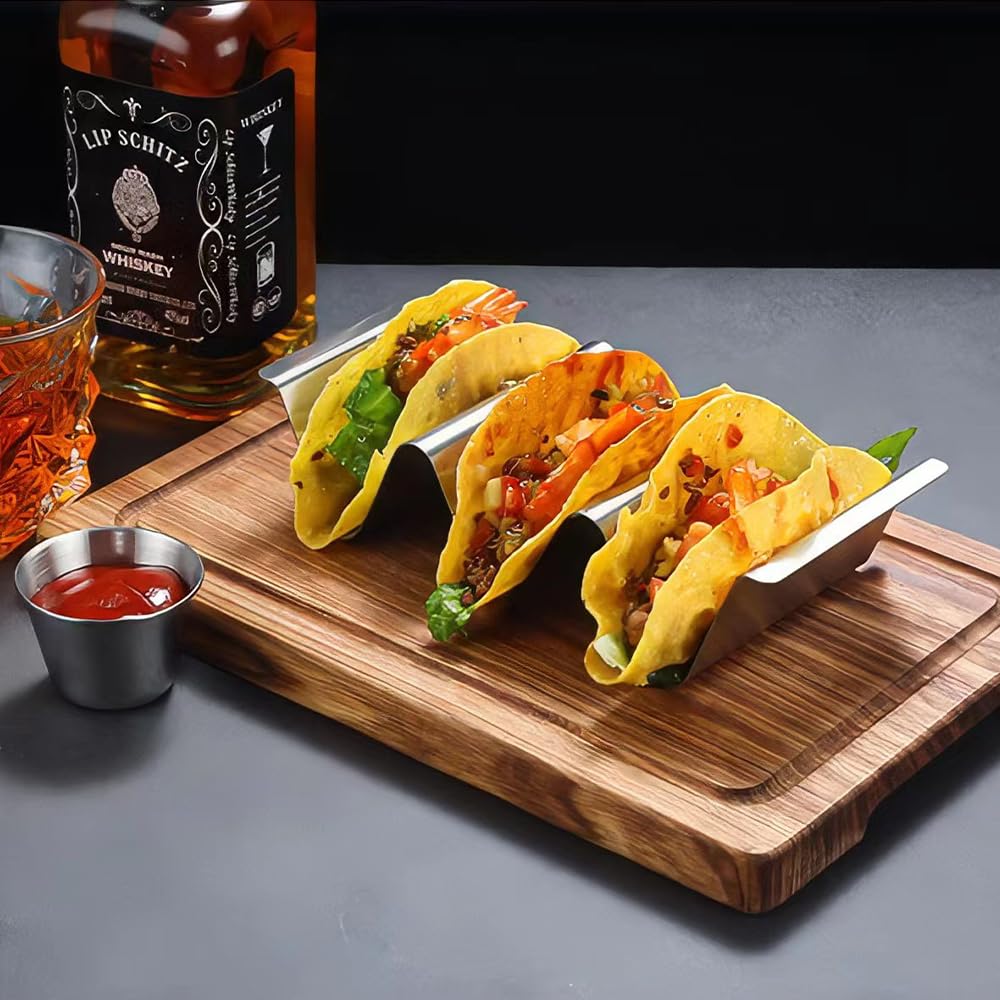 Set Di 4 Porta Tacos In Acciaio Inox - Griglia Con Manici Per Servire Tacos In Stile