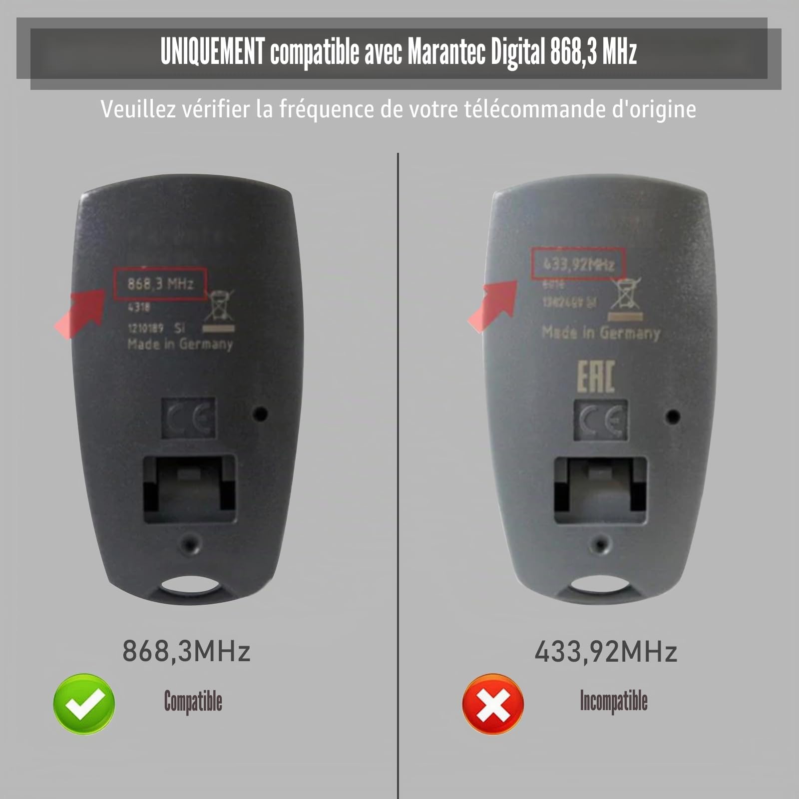 pepape 2 pièces télécommande de Porte de Garage pour Marantec D304-868, D302-868, D384-868, D321-868, D323-868, Compatible avec la télécommande Marantec Digital 868.3 MHz