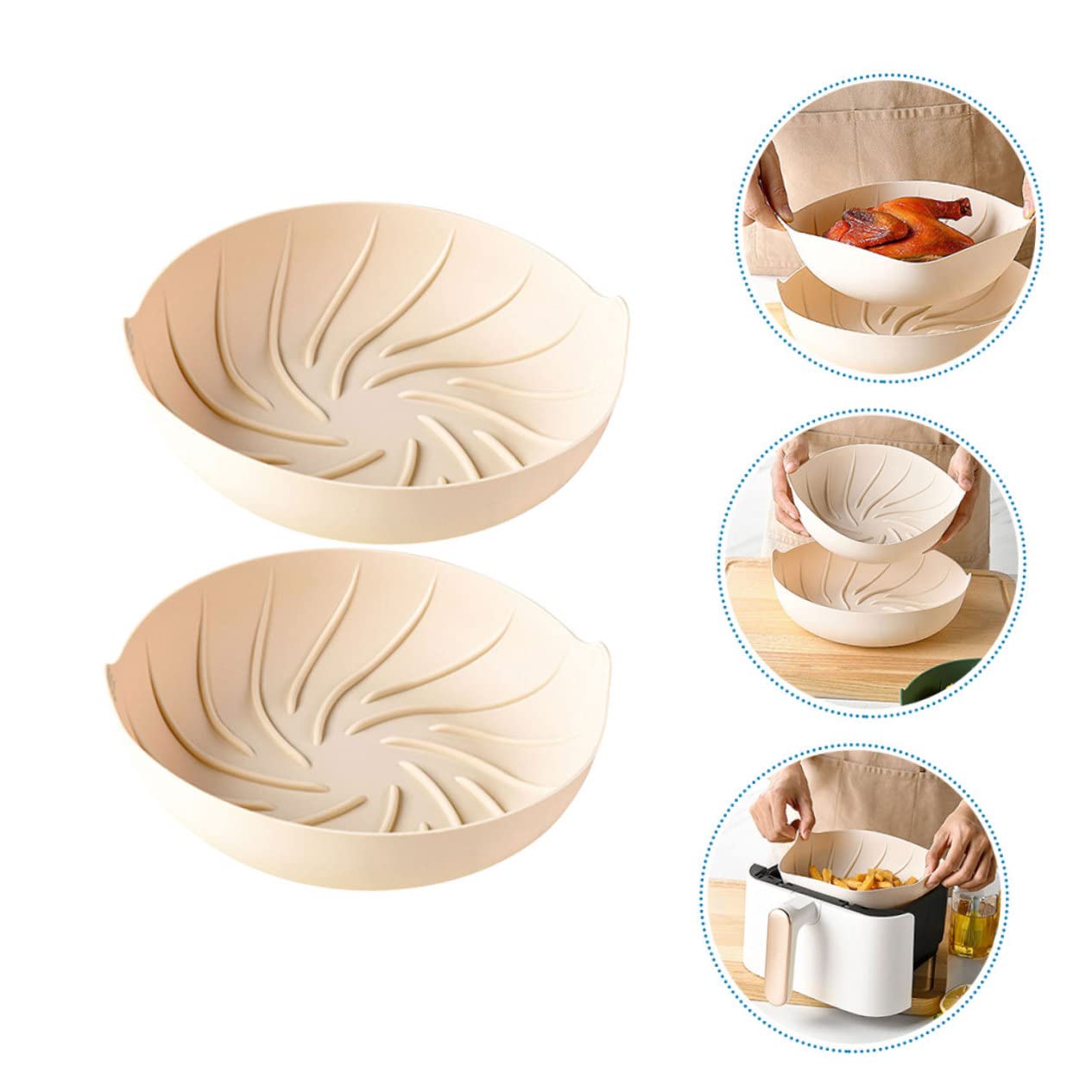 DECHOUS 2pcs Replaceable Silicone Liner for Air Fryer Non-stick Round Baking Pot High-temperature Resistant Kitchen Baking Liner for Chips Snacks and Chicken Wings