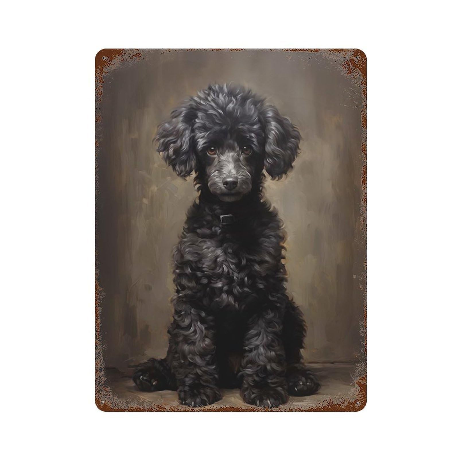 Vintage Metal Tin Sign with Black Poodle Portrait Design 15.7"x11.8", for Garage, Bar And Workshop Decor, Novelty Wall Decor