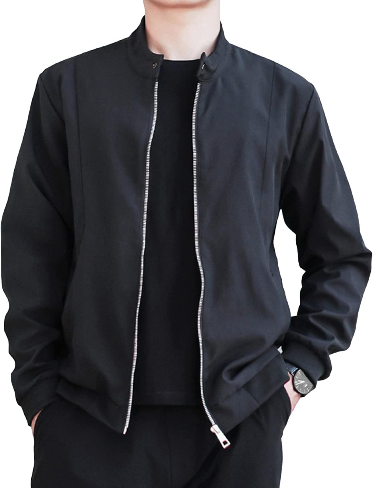 Men's Button Front Cardigan Jacket Stand Collar Vintage Spring Jackets Lightweight Winter Solid Softshell Coat
