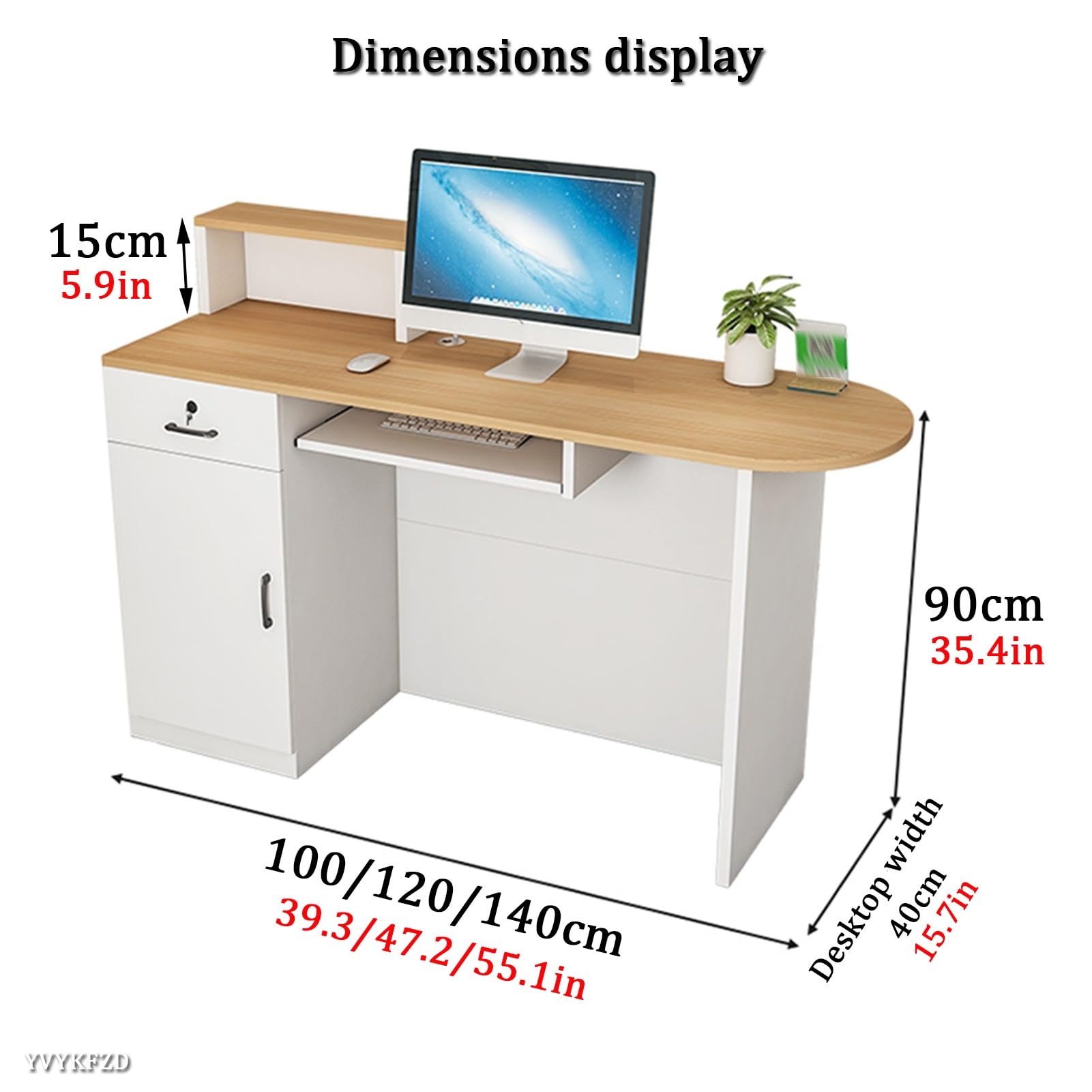 YVYKFZD Empfangstheke Rezeption fürs Büro, Rezeptionstheken mit verschließbaren Schubladen, L-förmige Empfangstresen, verkaufstheke einfacher Holztheke(Oak L,55.1"x15.7"x35.4")