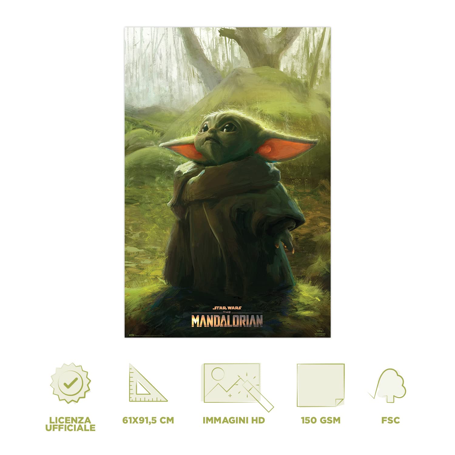 Star Wars Poster con cornice (The Mandalorian Grogu N-1 Starfighter Design) Stampa incorniciata 30 cm x 40 cm, regalo Star Wars per uomini e donne, regali Star Wars per bambini
