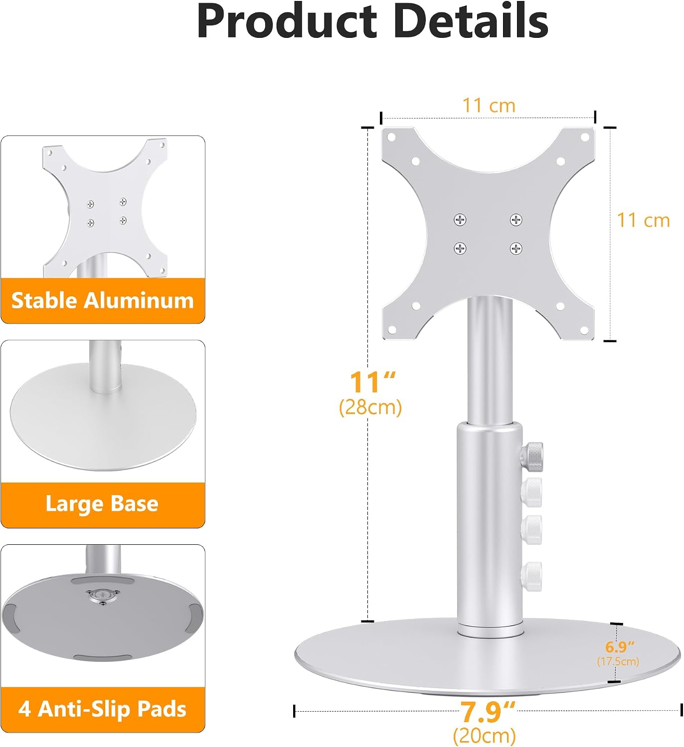 Laivli Desk Stand for Show 15(Gen 1, Gen 2) and Show 21, Silver 4-Level Height Adjustable and Tiltable Holder, Aluminum Mount with Anti-Slip Base, Easy Setup Compatible with Echo Show 15/21 (Standard)