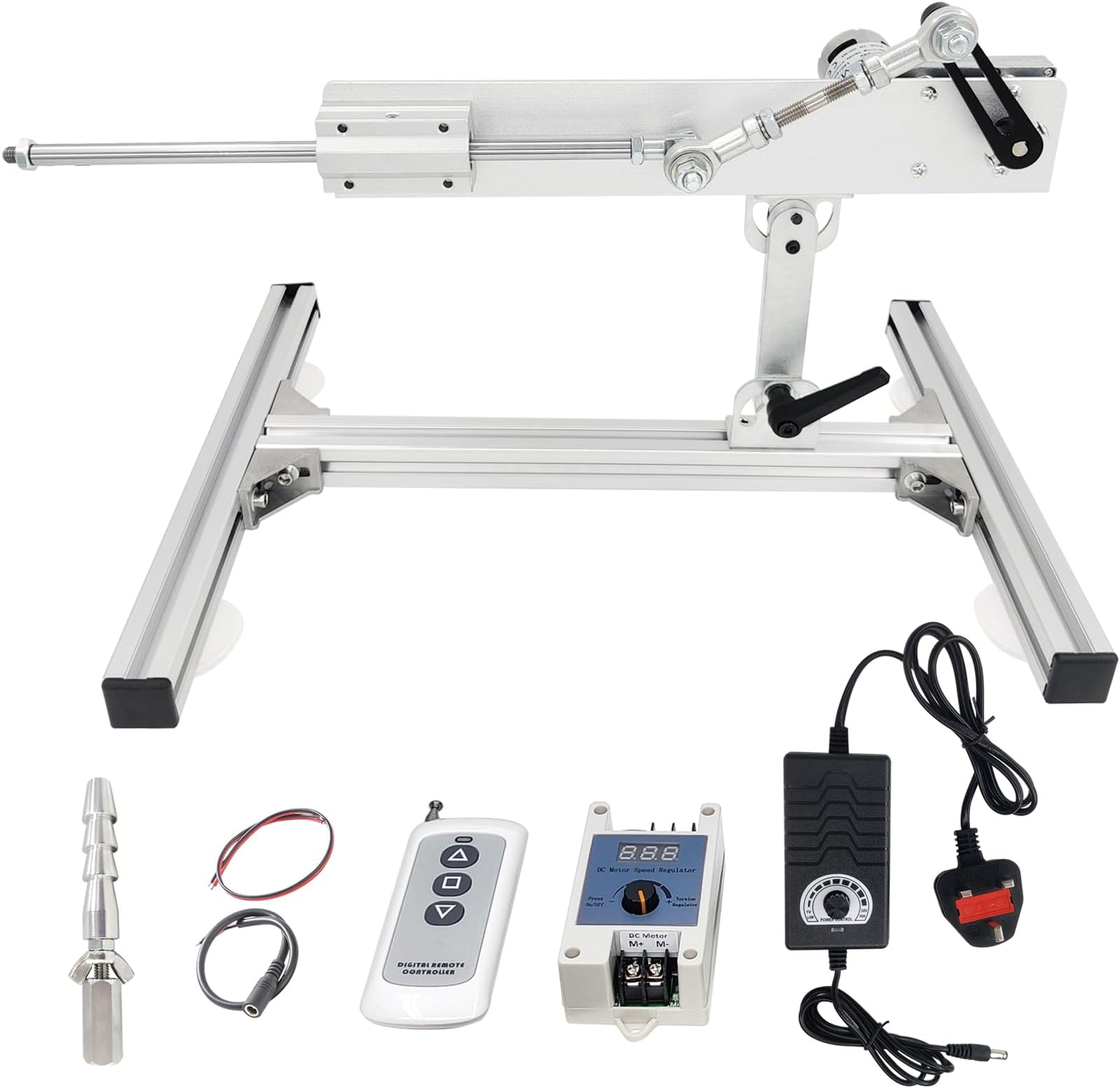 High Torque Reciprocating Cycle Linear Actuator Motor 24V, Stroke 1.18"-6",Variable Speed 120rpm Max,Pushing Force 40lbs Max,with Stand Kit,Remote Control,End Connector(24V150mm120rpm)