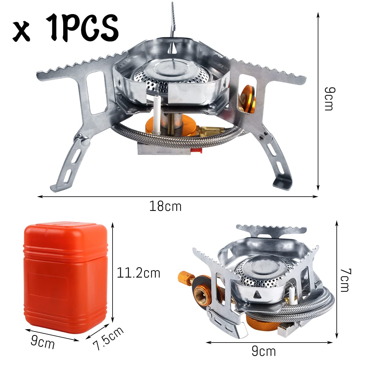 Fornello da Campeggio, Fancysky 3500W, 240g Fornellino Pieghevole, Mini Stufa da Campeggio, Bruciatore a Gas Portatile Camping, All'aperto, Acciaio Inox, Antivento, Con Custodia