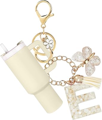 Mini Tumbler Keychain Accessories for Stanley Cup with Letter Charm, Cute Initial Charms Chapstick Lip Balm Holder