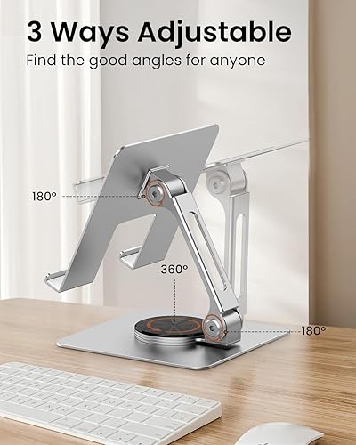 Miniatura 3 de TIGRIS Soporte para tablet giratorio de 360, ajustable y plegable, súper resistente, súper estable y portátil, soporte para tableta para oficina,