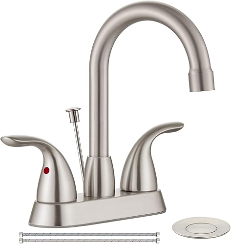 Airuida Grifo de baño de níquel cepillado de 4 pulgadas, juego central de lavabo para caravana, grifo de lavabo de baño con varilla de elevación,