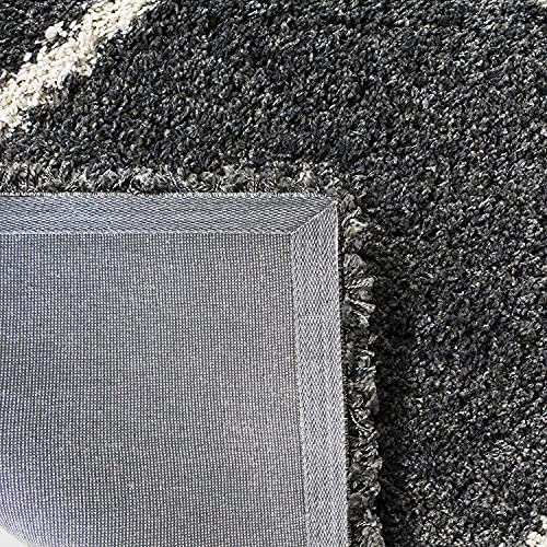 Image of Modern Anti Slip Shaggy Fluffy Fur Rectangular Rug And Carpet For Living Room, Bedroom (8X11 Feet, Dark Grey & Ivory)