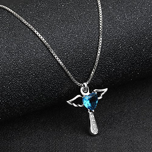 Ckysee Birthstone Necklaces Cross Necklace For Women Girls Cubic Zirconia Angel Wing Birthstone Heart Charm Pendant Necklace Gifts For Valentine(December- Topaz) #TOP4