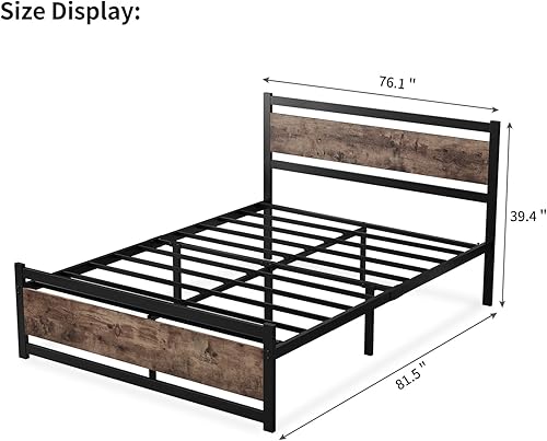 Miniatura 2 de Base de cama tamaño King con cabecera de madera, plataforma resistente, marco de cama de metal, no necesita somier, soporte de listones de metal