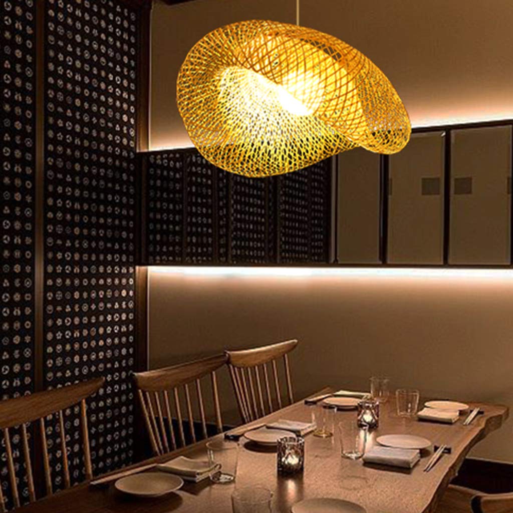 COCOL Lampada A Sospensione E27 Lampada Da Soffitto Vintage Pendente in Bambù LED Luce Tessuti Mano Luci Pendente Industriale Indoor Naturale Plafoniera Soggiorno Caffetteria Lampadari,60cm