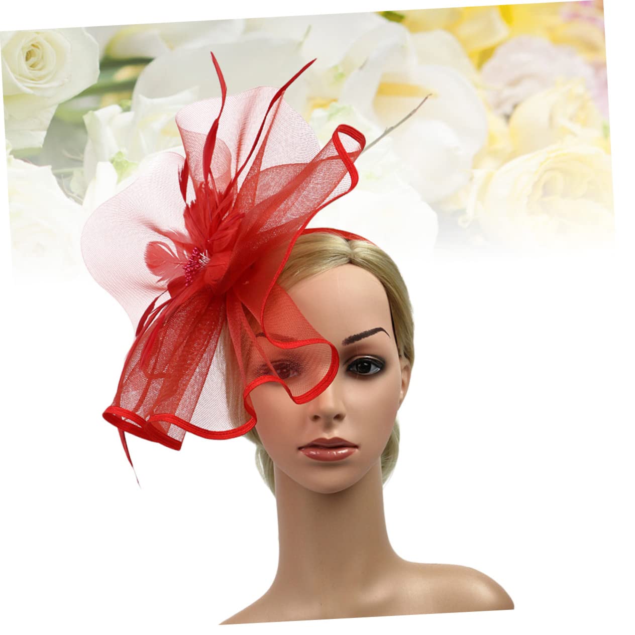 Housoutil 2pezzi Fascinator Creativo Rosso Con Fiore Cerchietto Elegante Per Feste Matrimoni e Occasioni Speciali Accessorio Da Ballo e Cosplay Per Donne e Ragazze