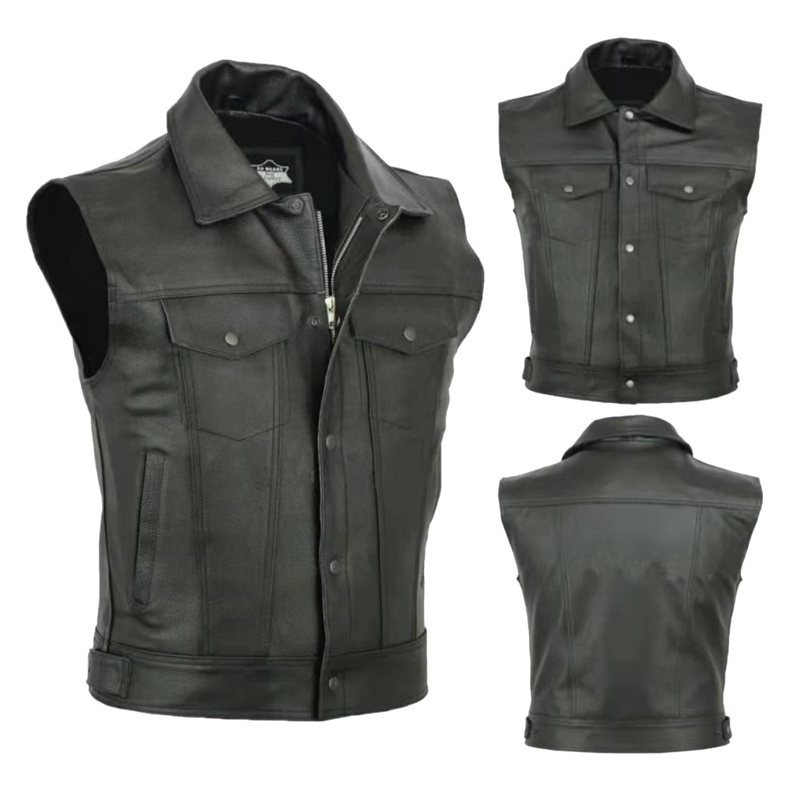 Biker Lederweste Schwarz Herren, Arbeitsweste Herren Sommer, Mantelweste | Herrenweste Mit Reißverschluss Motorrad Weste Ärmellos Motorradjacke Punk Goth Gilet Pu-Leder Streetwear