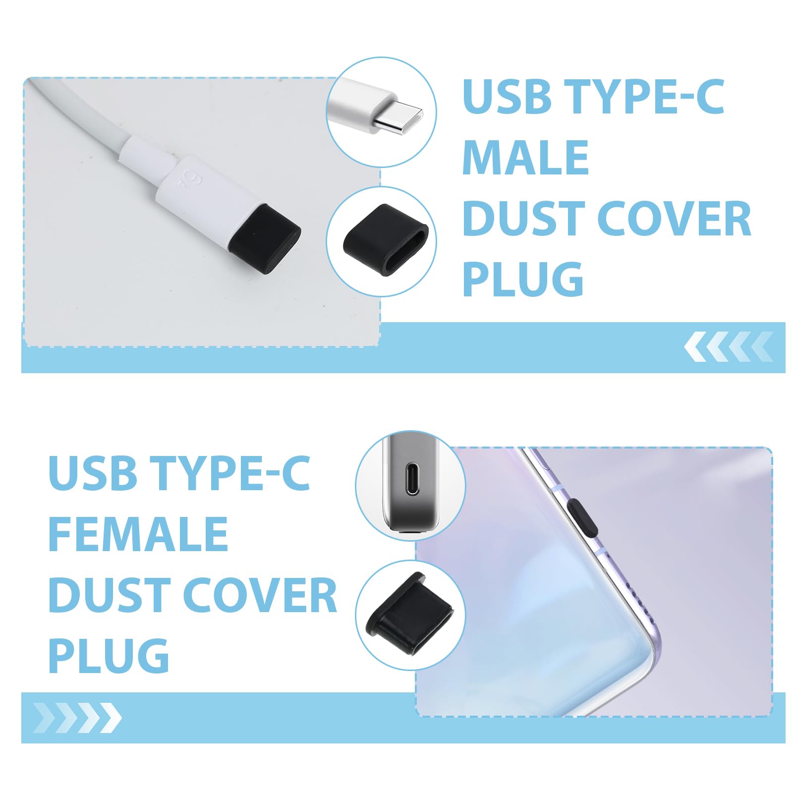 USB Schutzkappe, USB C Stopfen, USB C Abdeckung, Anti-Staubschutz-Set für USB-A, USB-C und Micro-USB, Weiche Silikon Staubschutzkappen