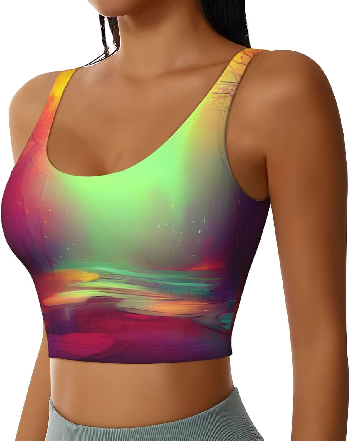 Dream Colorful Print Sports Bra For Women,Padded,Racerback,Perfect For Yoga,Workout And Running