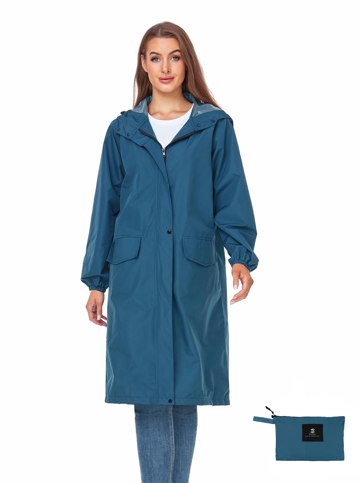 SaphiRose レディース ロング レインジャケット 防水 軽量 フード付きレインコート