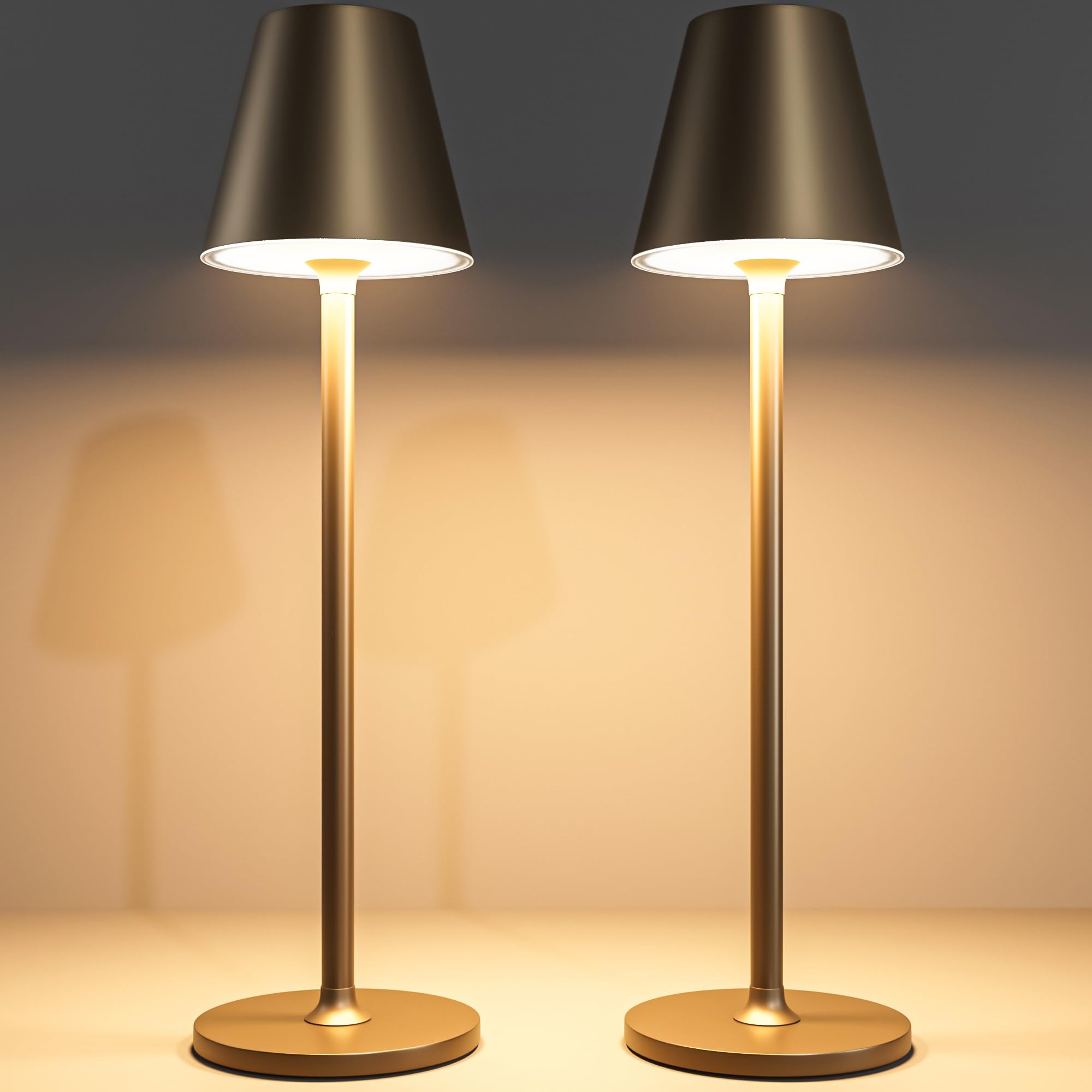 Paquete de 2 lámparas LED inalámbricas de mesa, lámpara de escritorio con batería recargable de 4000 mAh, luz nocturna portátil de 3 niveles de brillo, diseño minimalista, para cena/mesa de centro