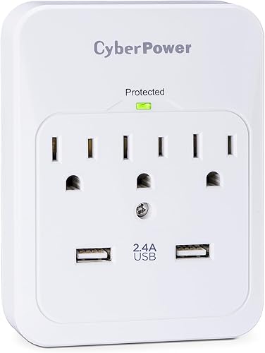 Miniatura 3 de CyberPower CSP300WUR1 protector de sobretensión, toma de 3 CA con 2 puertos de carga USB (2.1A) Paquete de 1 Blanco